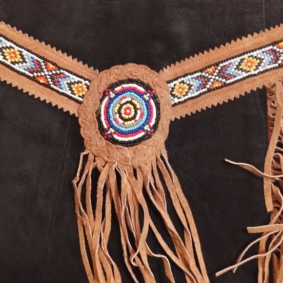 Frontier Collection vintage fringe leather beaded skirt - Picture 3 of 12